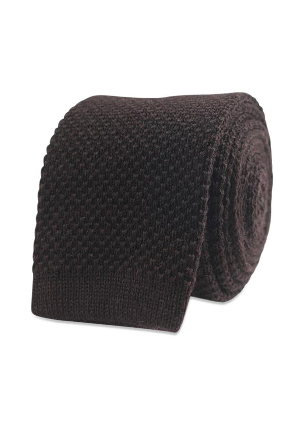 Knitted Wool Tie - Brown-Accessories-Portia-Butler Loftet