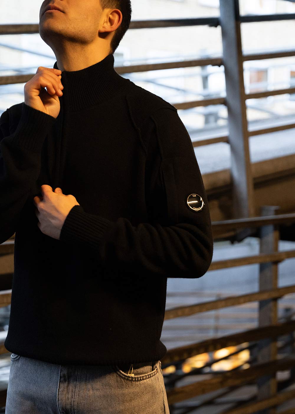 Knitwear Polo Collar Lambswool - Black-Knitwear-C.P. Company-Butler Loftet