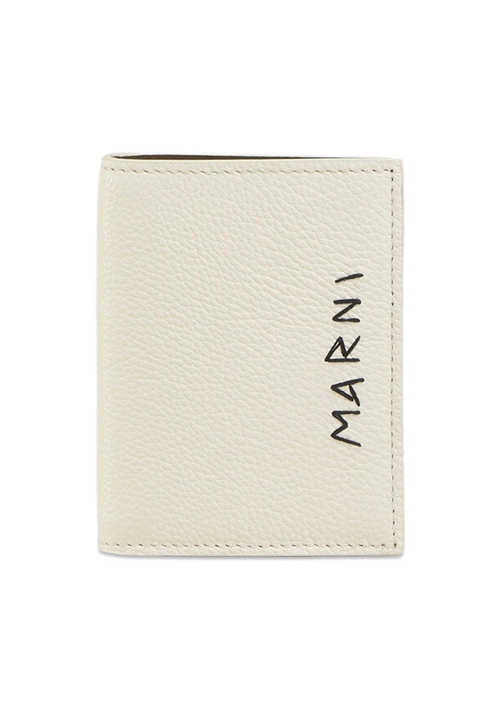 LEATHER BIFOLD WALLET WITH MARNI MENDING - White/Brown