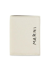 LEATHER BIFOLD WALLET WITH MARNI MENDING - White/Brown