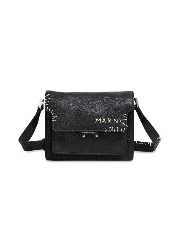 LEATHER SHOULDER BAG WITH MARNI MENDING - Black-Bags-Marni-Butler Loftet