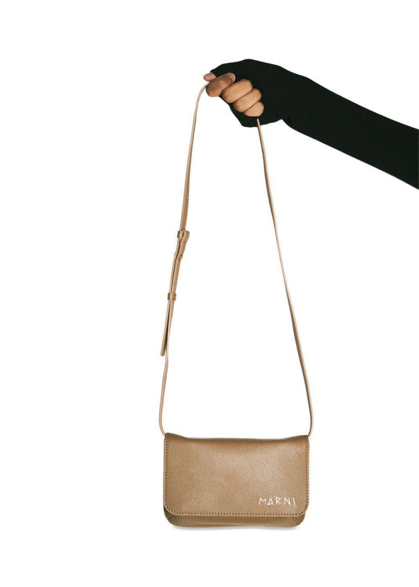 LEATHER SHOULDER BAG WITH MARNI MENDING - Brown