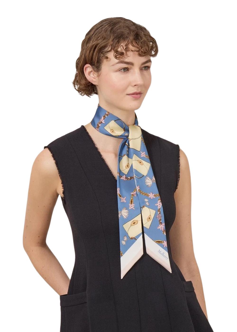 Lana Bag & Chains Skinny Scarf - Brighton Blue-Blosso-Scarf-Mulberry-Butler Loftet