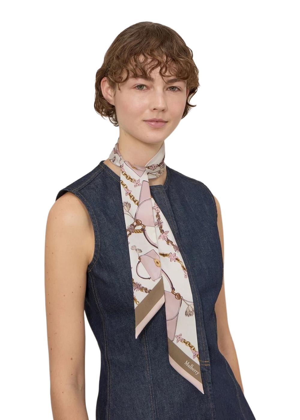 Lana Bag & Chains Skinny Scarf - Eggshell-Blossom Pink-Scarf-Mulberry-Butler Loftet