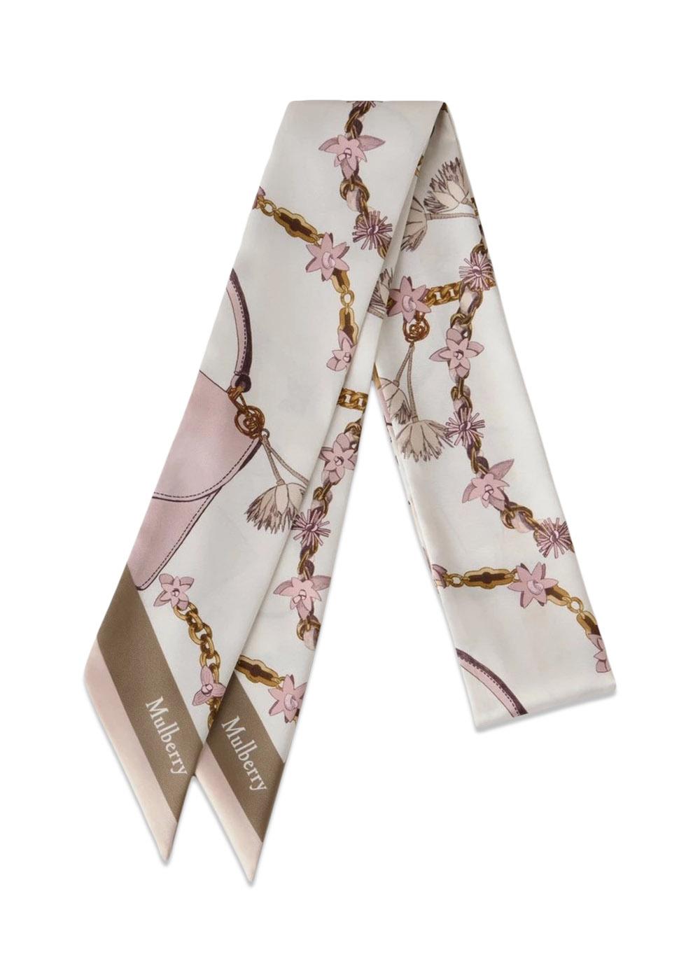 Lana Bag & Chains Skinny Scarf - Eggshell-Blossom Pink-Scarf-Mulberry-Butler Loftet
