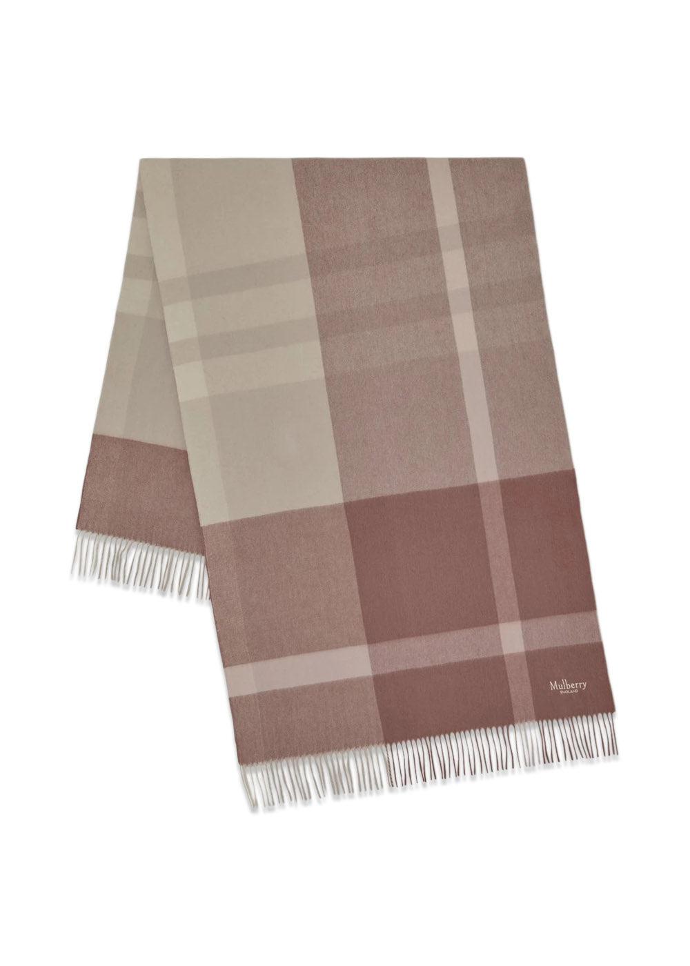 Large Check Merino Wool Scarf - Autumn Rose/Powder