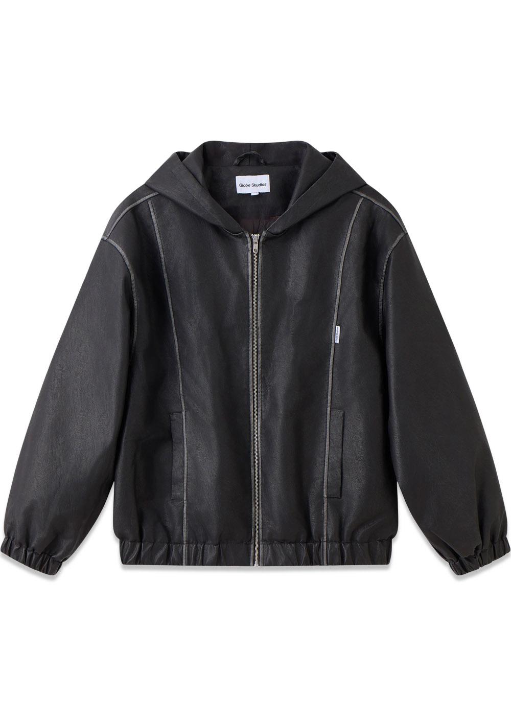 Leather Hood Jacket 'Black' - Black-Outerwear-Globe Studios-Butler Loftet