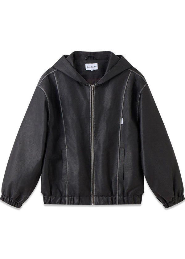 Leather Hood Jacket 'Black' - Black-Outerwear-Globe Studios-Butler Loftet