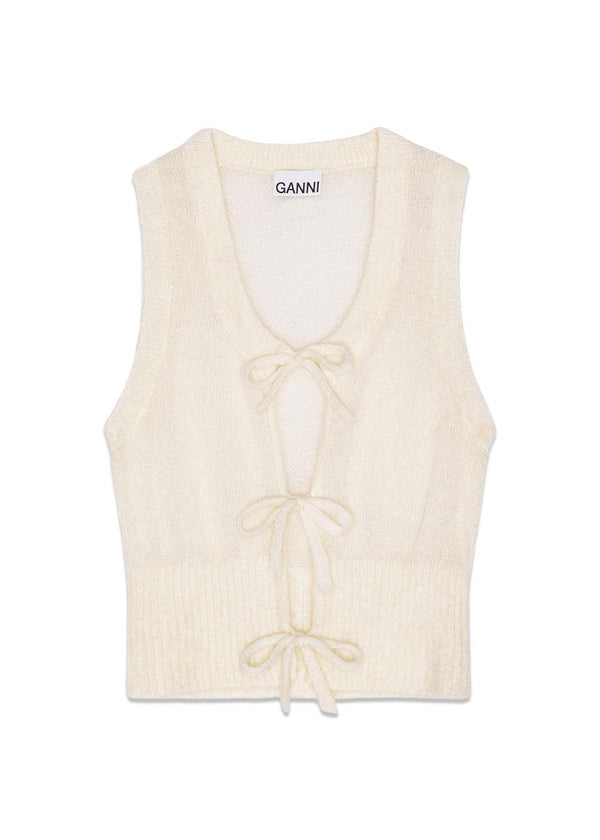 Light Mohair Tie String Vest - Egret