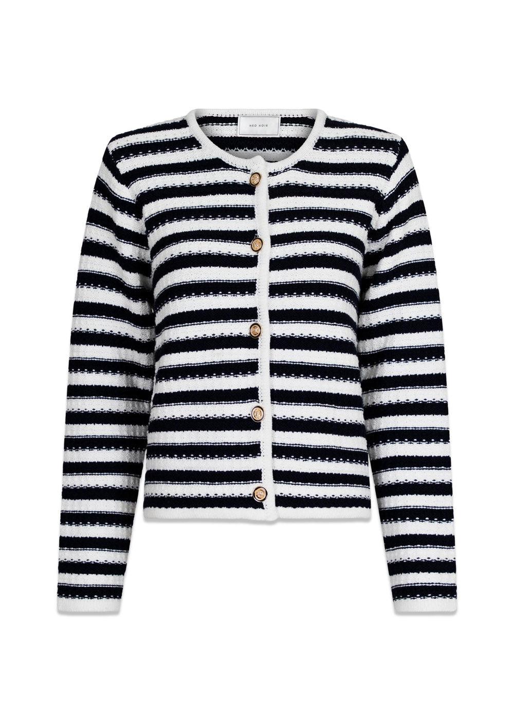 Neo Noirs Limone Stripe Knit Jacket - Navy/White. Køb overtøj her.