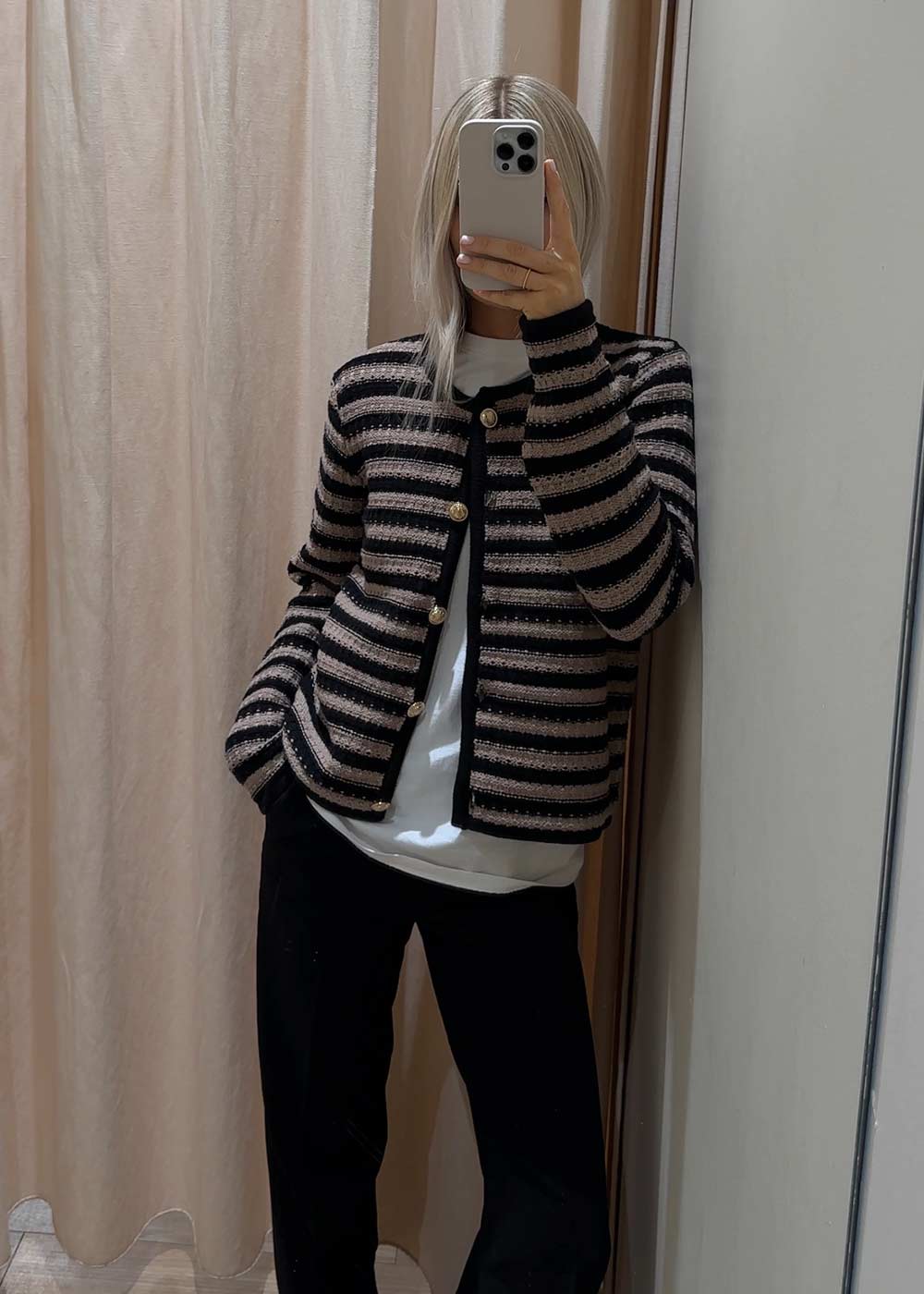 Limone Stripe Knit Jacket - Taupe