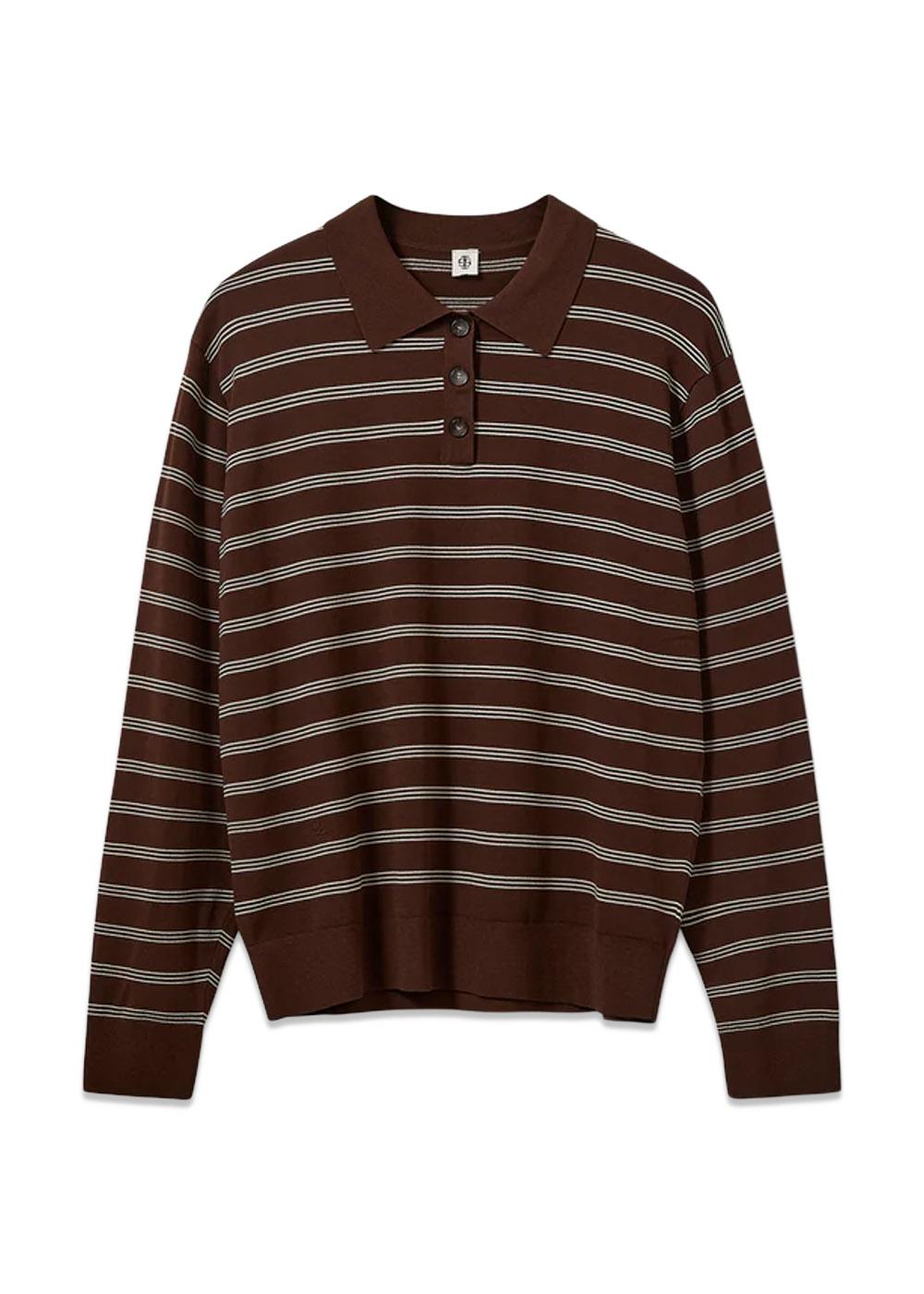 MADISON POLO - Espresso/Ecru Stripe-Knitwear-The Garment-Butler Loftet