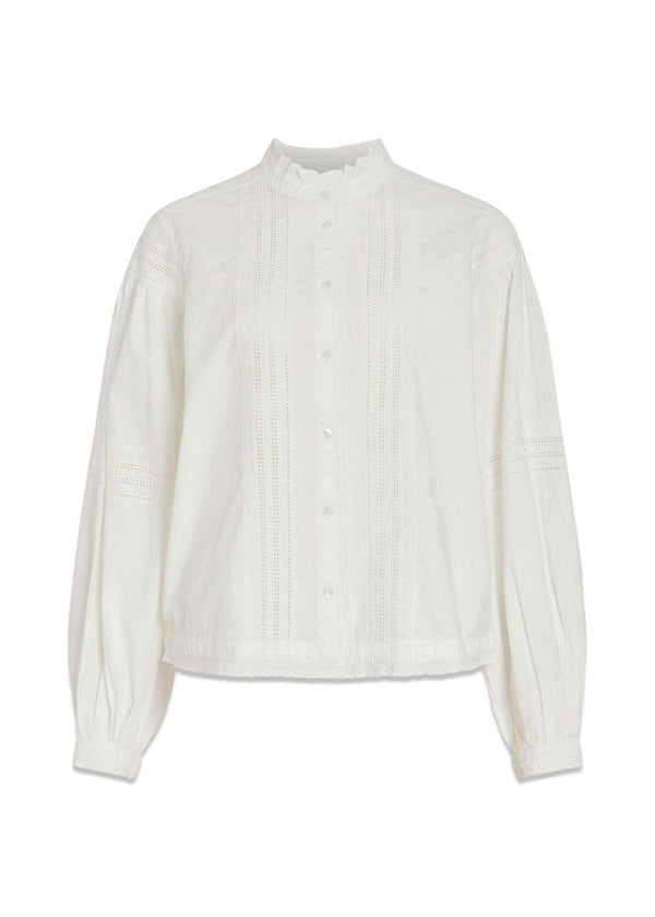 MANDARIN COLLAR LONG SLEEVED SHIRT - Cloud Dancer-Shirts-ROUGE EDIT-Butler Loftet