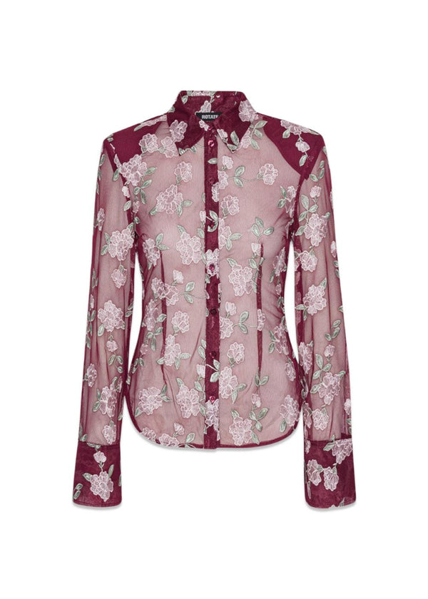 MESH FITTED SHIRT - BORDEAUX FLOWER PRINT-Shirts-Rotate-Butler Loftet