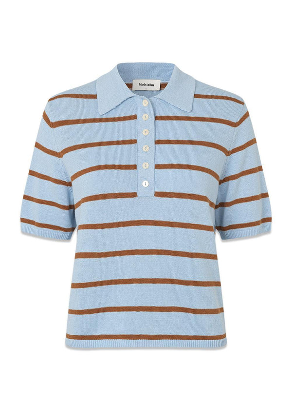 Malvamd SS stripe polo - Cashmere Nuthatch Stripe-Blouses-Modström-Butler Loftet
