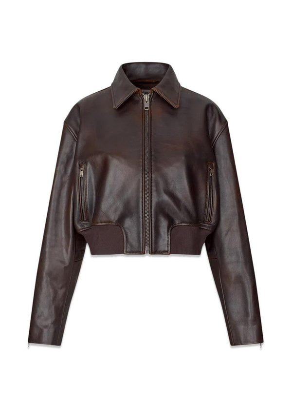 Marilyn Leather Bomber - Dark Brown-Outerwear-Oval Square-Butler Loftet
