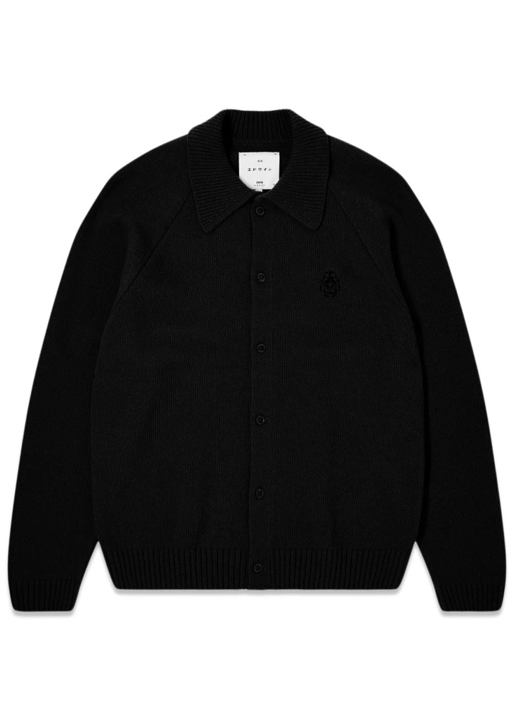 Mars Polo Cardigan - Black Garment Washed-Knitwear-Edwin-Butler Loftet