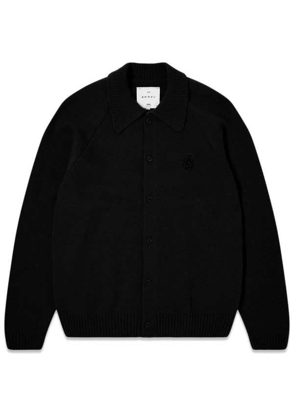 Mars Polo Cardigan - Black Garment Washed-Knitwear-Edwin-Butler Loftet