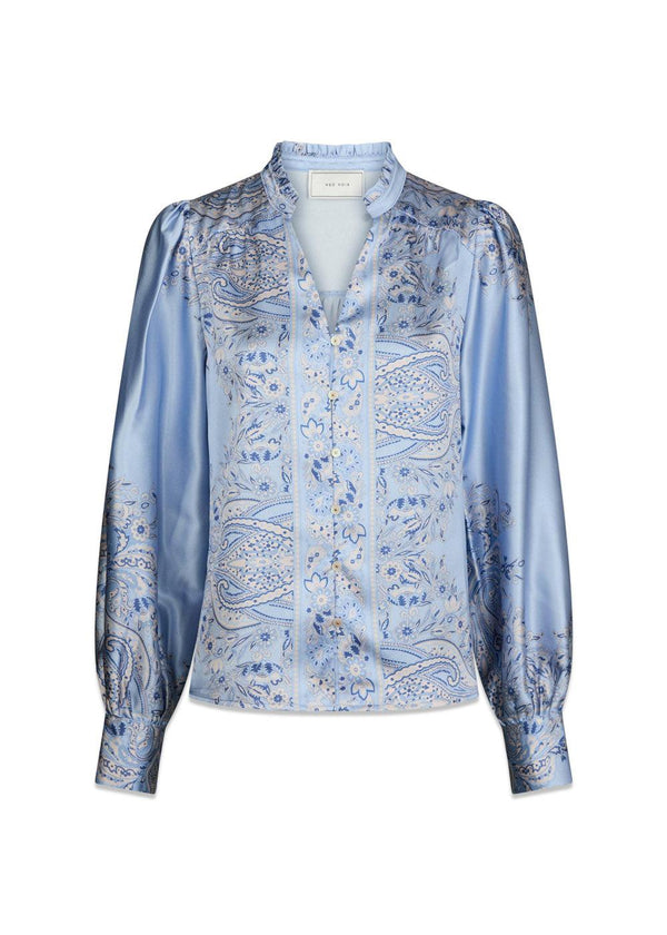 Massima Paisley Border Blouse - Light Blue-Blouses-Neo Noir-Butler Loftet