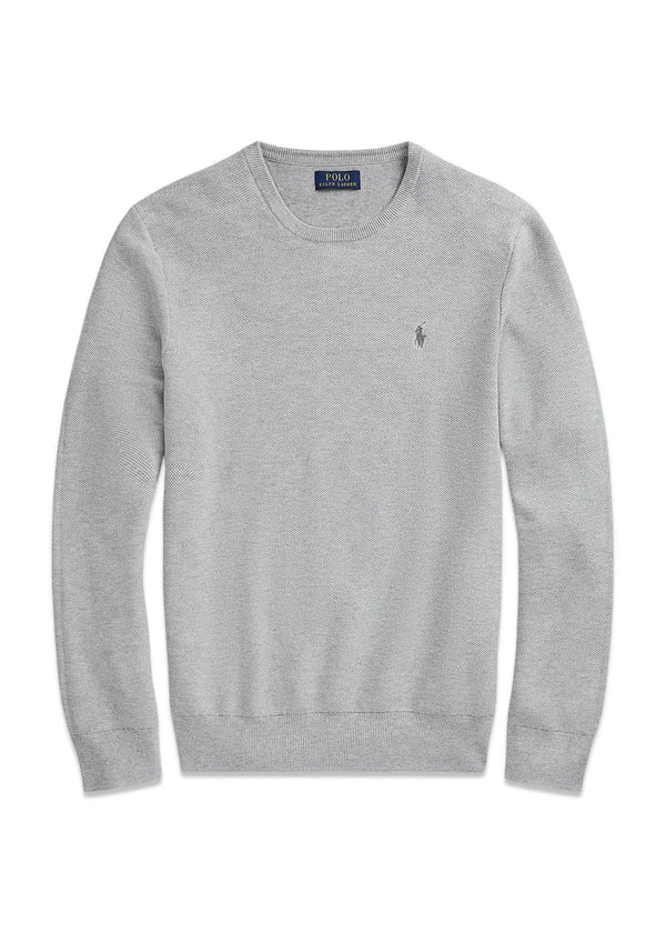 Mesh Knit Cotton Crewneck Sweater - Andover Heather-Knitwear-Ralph Lauren-Butler Loftet