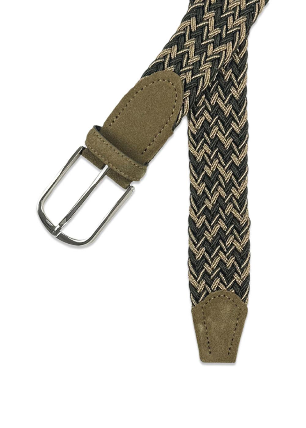 Multi Braided Elastic Belt - Green/Beige-Belts-Portia-Butler Loftet