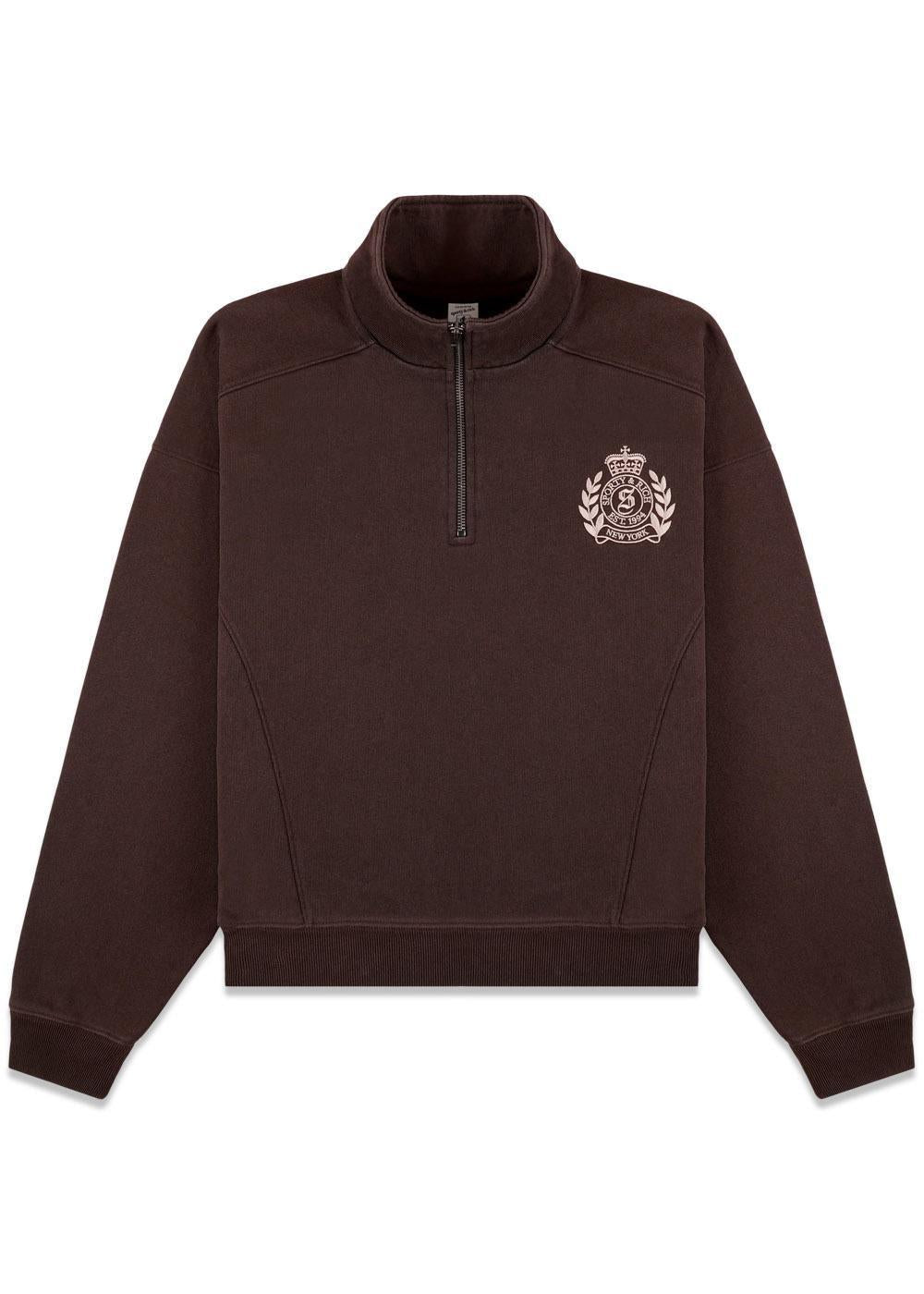NY Crest Embroidered Quarter Zip - Chocolate-Sweatshirts-Sporty & Rich-Butler Loftet