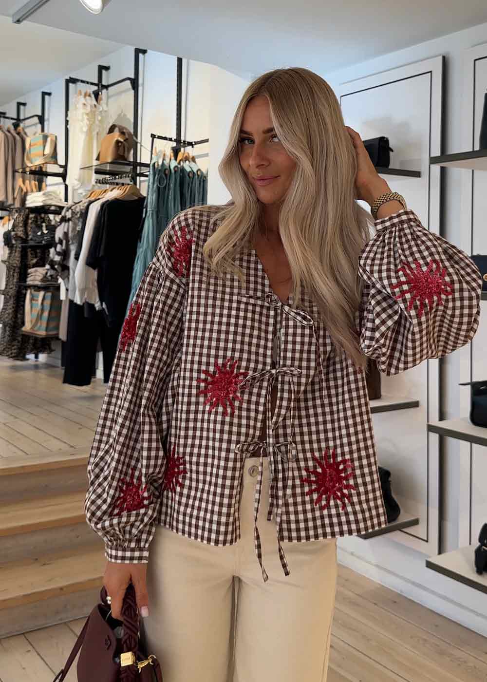 Nanette Top - Brown Checks-Blouses-Sissel Edelbo-Butler Loftet