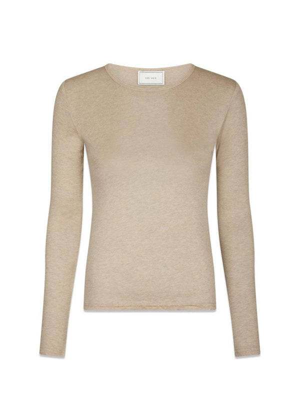 Nella Fine Rib Blouse - Beige Melange-Blouses-Neo Noir-Butler Loftet