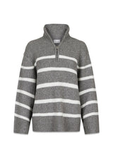 Nevena Stripe Knit Blouse - Dark Grey/Off White