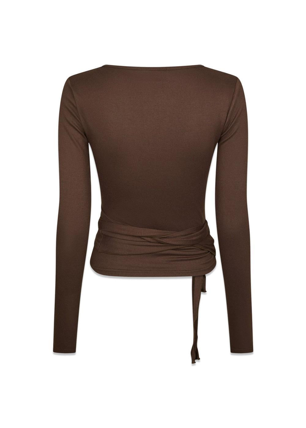 Nia Jersey Wrap Blouse - Chocolate Brown-Blouses-Neo Noir-Butler Loftet