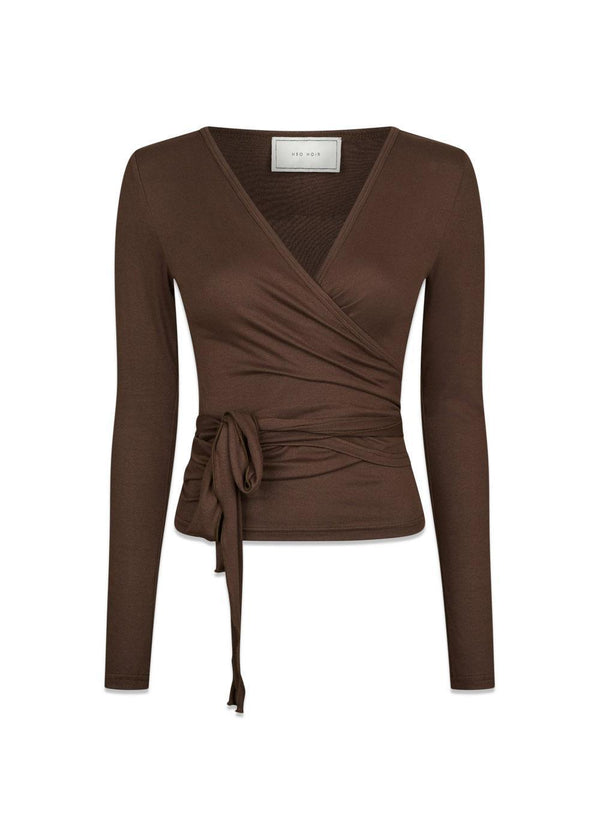 Nia Jersey Wrap Blouse - Chocolate Brown-Blouses-Neo Noir-Butler Loftet