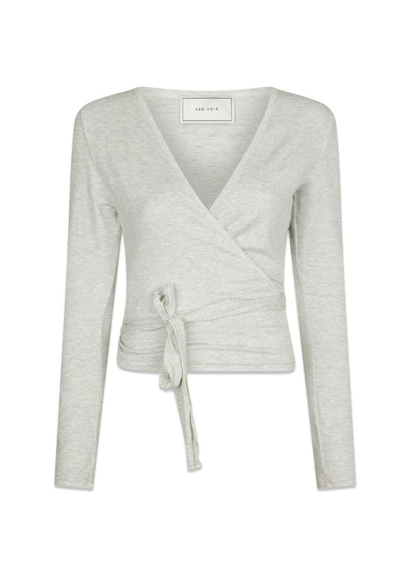 Nia Jersey Wrap Blouse - Light Grey Melange-Blouses-Neo Noir-Butler Loftet
