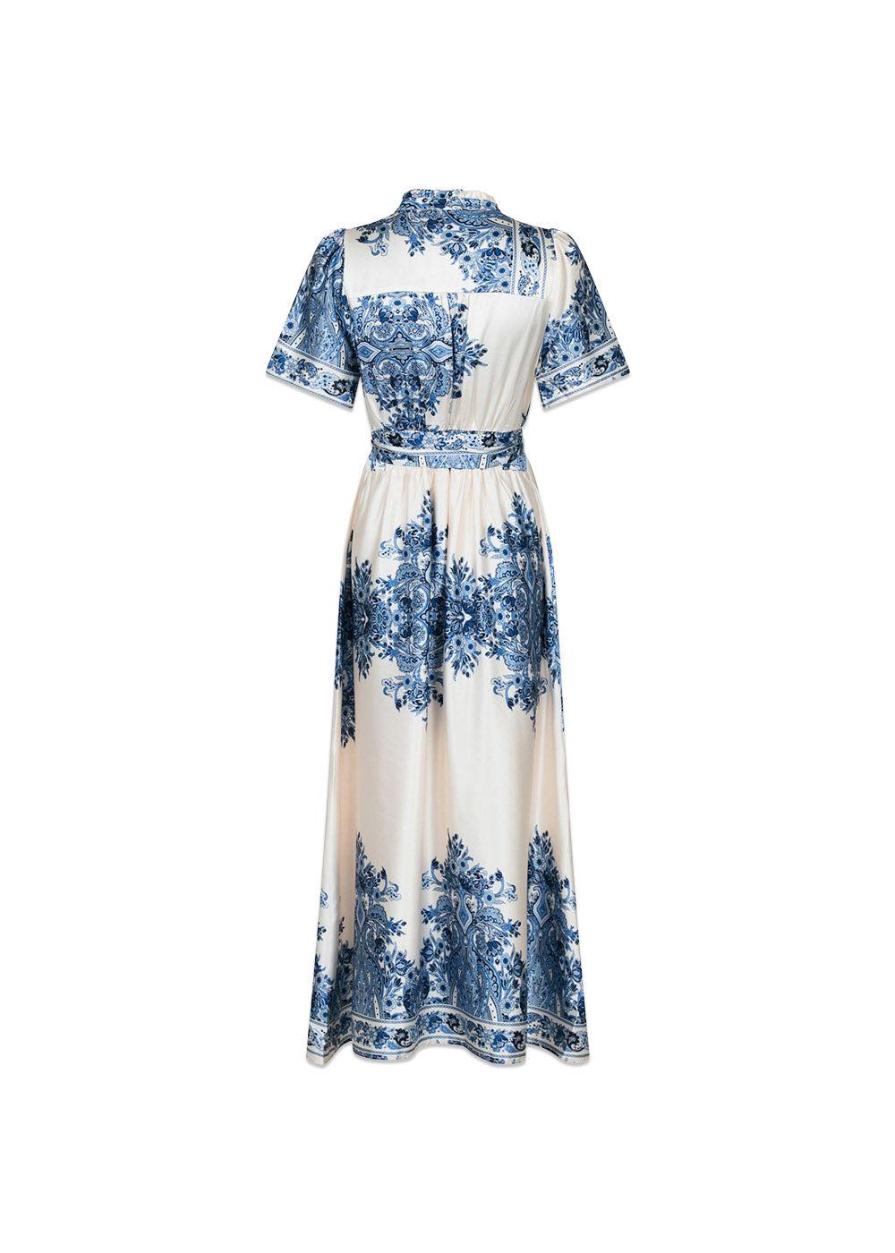 Noelle Paisley Border Dress - Bright Blue