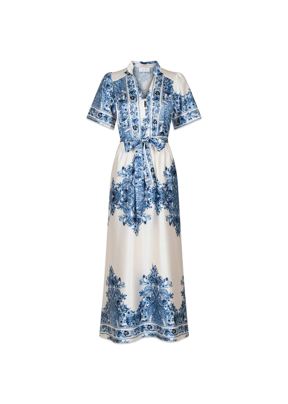 Noelle Paisley Border Dress - Bright Blue