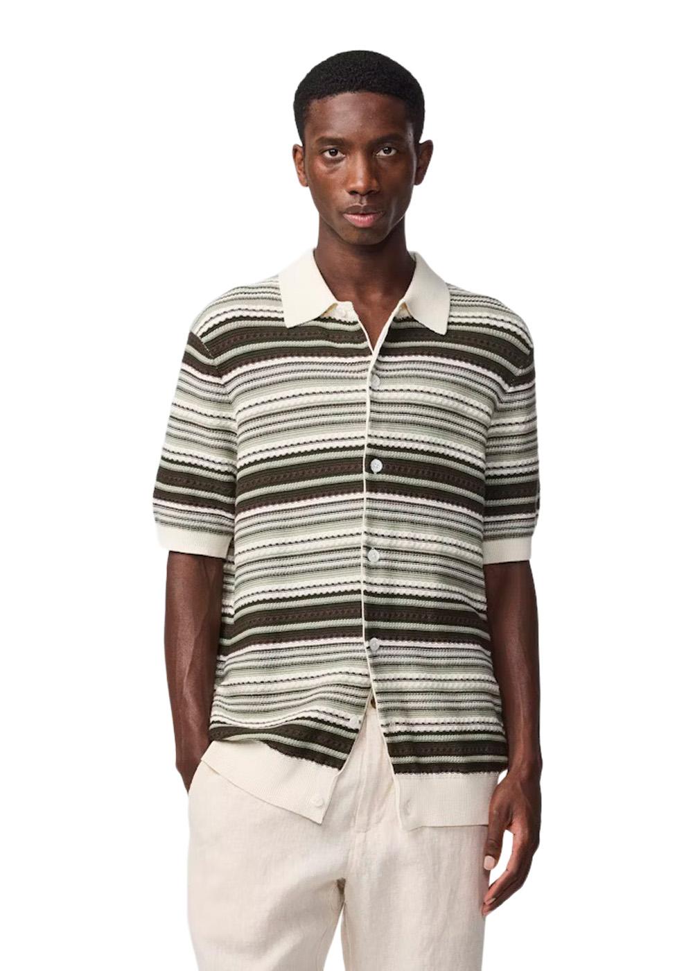 Nolan Polo Cardigan 6686 - Green Stripe-Knitwear-Nn. 07-Butler Loftet