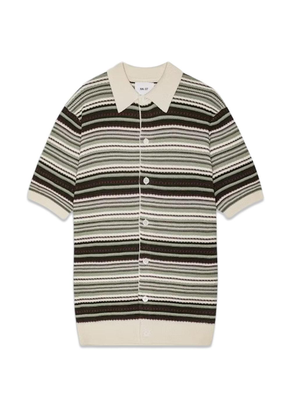 Nolan Polo Cardigan 6686 - Green Stripe-Knitwear-Nn. 07-Butler Loftet
