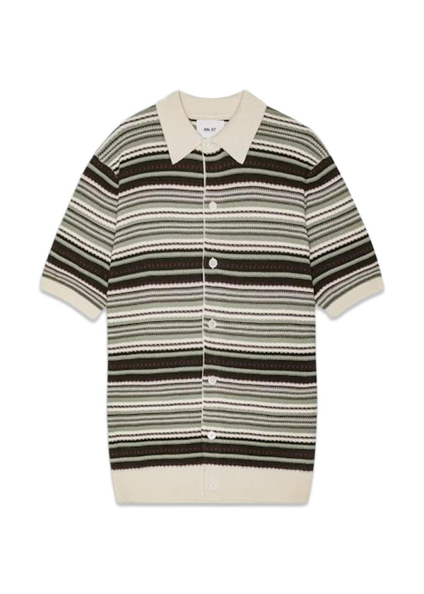 Nolan Polo Cardigan 6686 - Green Stripe-Knitwear-Nn. 07-Butler Loftet