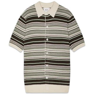Nolan Polo Cardigan 6686 - Green Stripe-Knitwear-Nn. 07-Butler Loftet