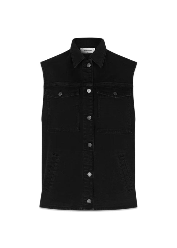 Modströms Nour vest - Washed Black. Køb denimjakker||veste her.