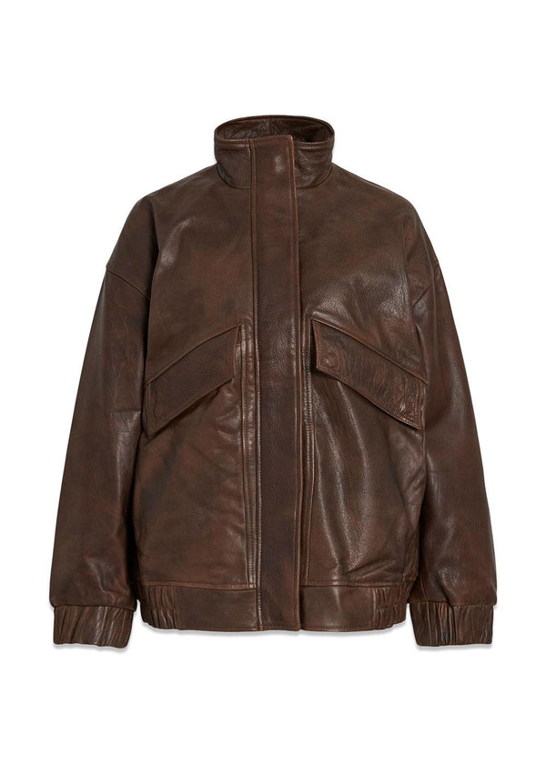 OVERSIZED LEATHER JACKET - Chicory Coffee-Outerwear-ROUGE EDIT-Butler Loftet