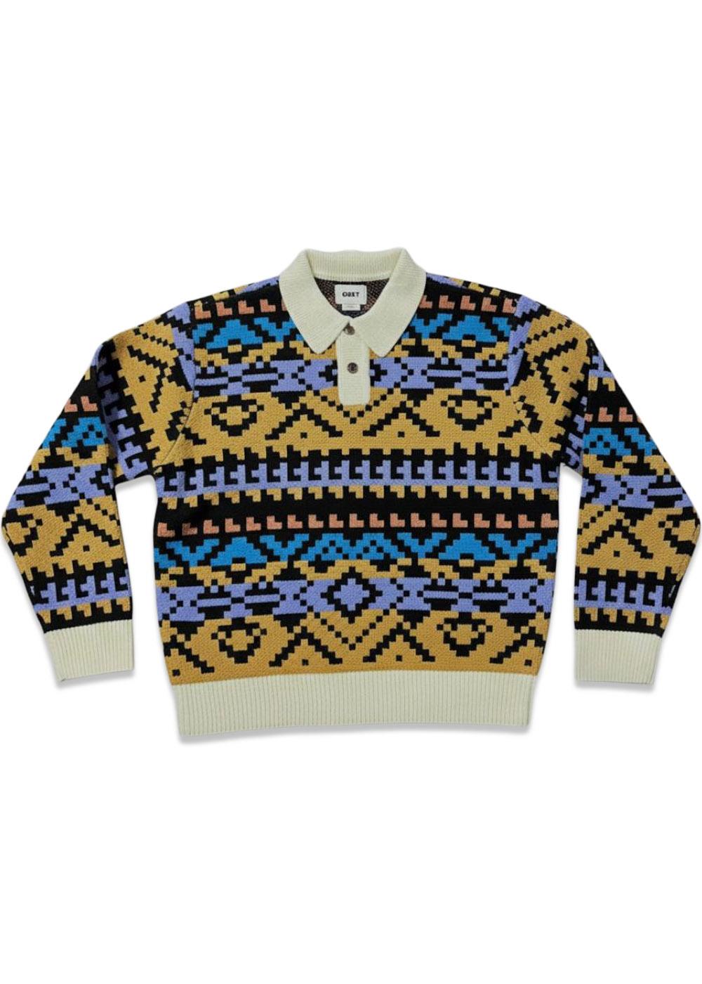 Obey Geo Polo Sweater - Anthracite Multi-Knitwear-OBEY-Butler Loftet