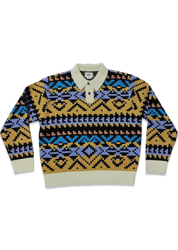 Obey Geo Polo Sweater - Anthracite Multi-Knitwear-OBEY-Butler Loftet
