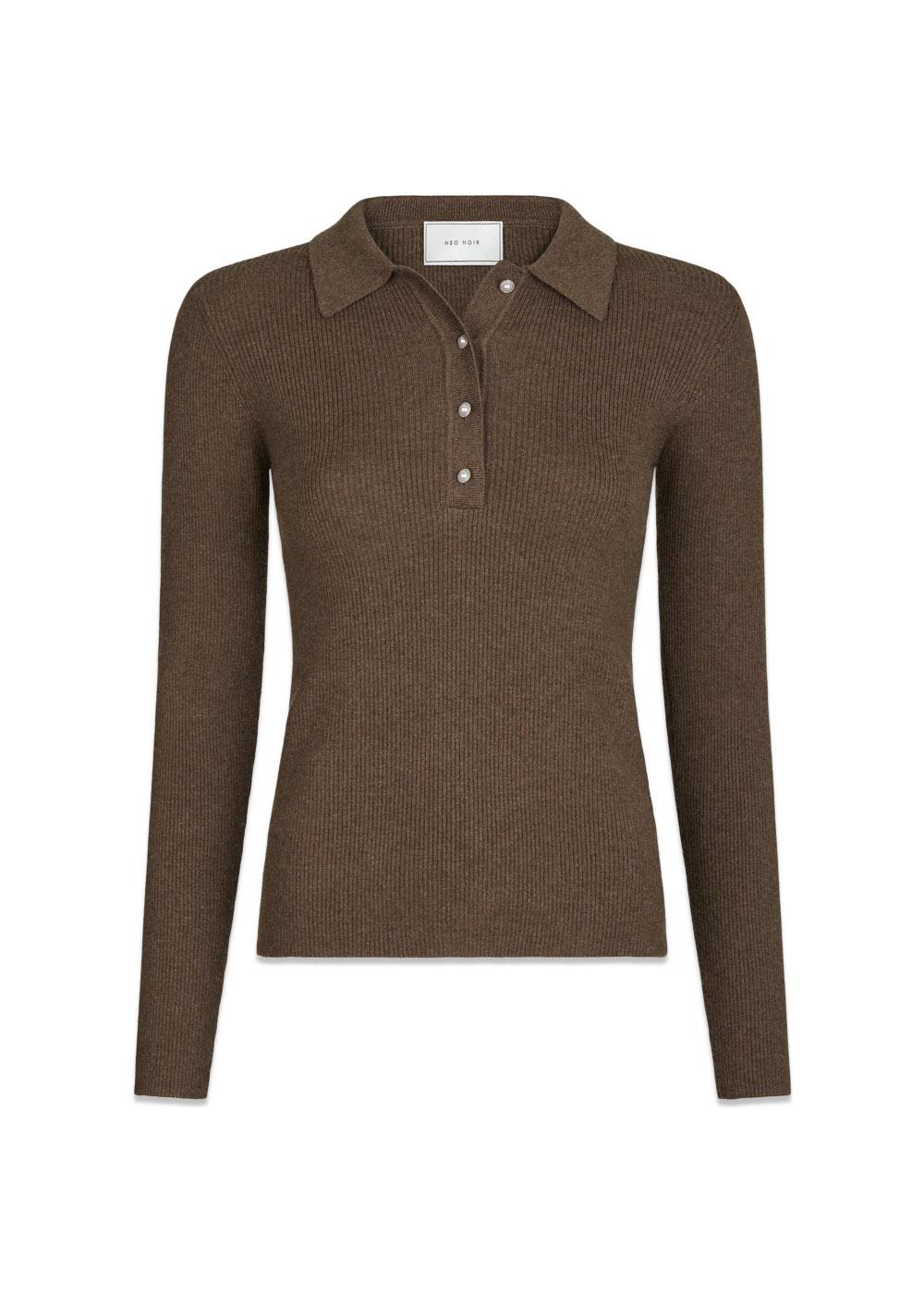 Panama Knit Blouse - Brown Melange-Knitwear-Neo Noir-Butler Loftet