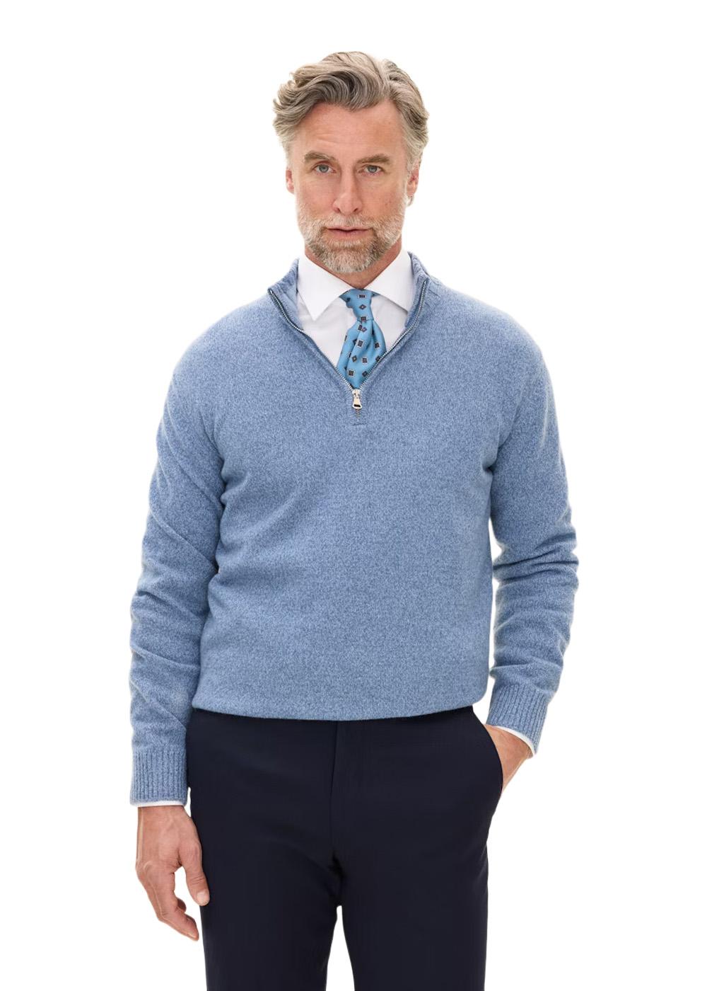 Paul Half Zip - Atlantic Blue-Knitwear-Oscar Jacobson-Butler Loftet