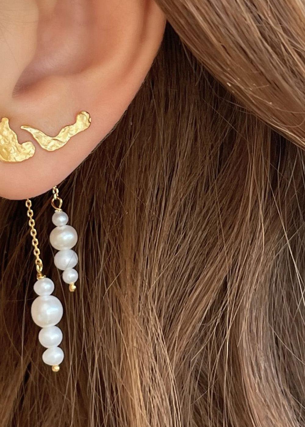 Pearl Berries Behind Ear Earring - Gold