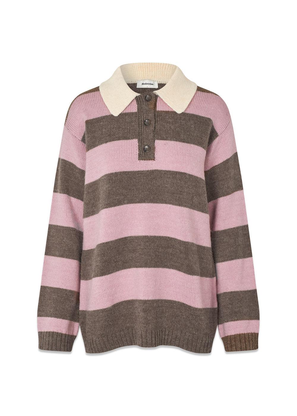 Pelhammd stripe polo - Lilac Chocolate Stripe-Knitwear-Modström-Butler Loftet