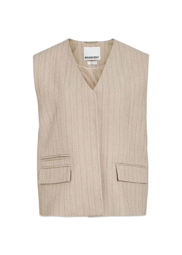 ROUSAGA OVERSIZED WAISTCOAT - Feather Gray Melangé Herringbone-Top-ROUGE EDIT-Butler Loftet