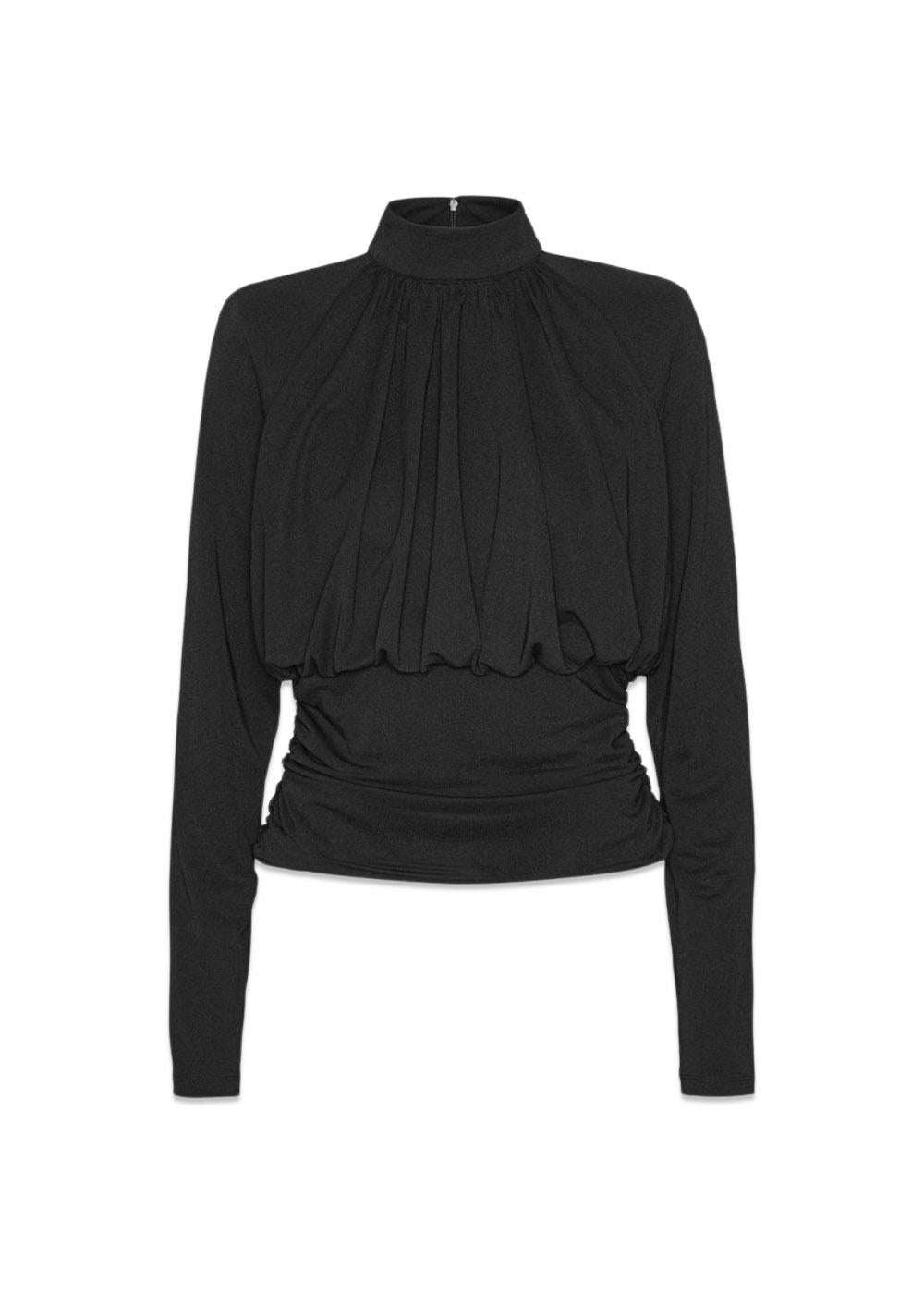 RUCHED LS TOP - Black-Blouses-Rotate-Butler Loftet