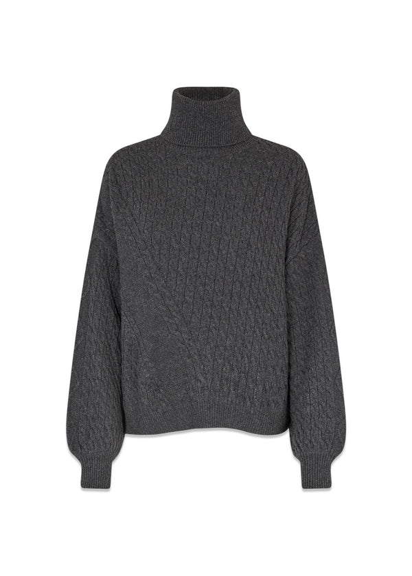 Mads Nørgaards Recycled Wool Mix Rerik Sweater - Charcoal Melange. Køb strik her.