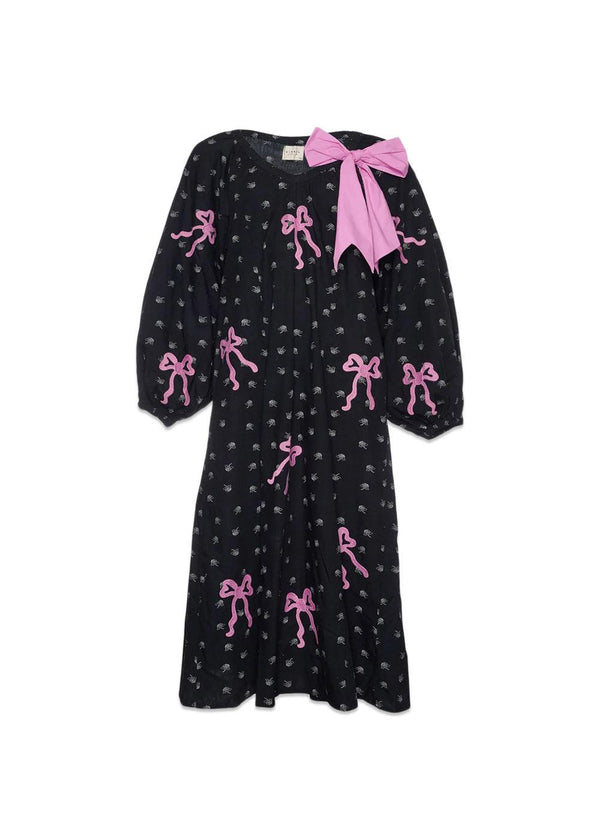 Regina Organic Cotton Dress - Black W. Cyclamen Pink